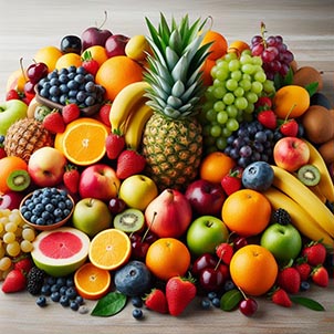 diferentes frutas juntas en una mesa